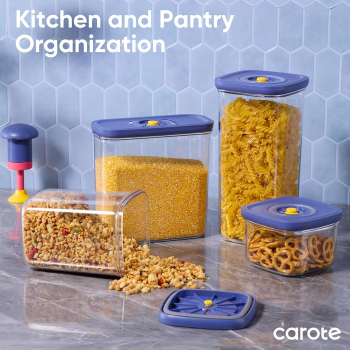 CAROTE Food Storage Containers with Lids 21 PCS Vacuum Seal Containers with Pump BPA-Free Airtight Kitchen and Pantry Organization Canisters Keep Food Fresh up to 5X Longer
