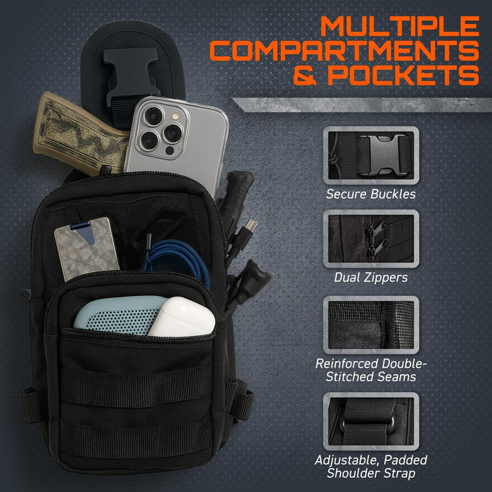 GunZee Tactical Sling Backpack, MOLLE-Compatible Sling Bag for EDC, Travel, Camping, Hiking, Hunting, Fishing, and Tactical or Military Use, Multiple Compartments, Concealed Carry and Range Bag