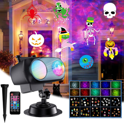 COOLWUFAN Halloween Christmas Projector Lights Decorations, 2025 Upgrade Outdoor Indoor Holiday Projector Lights with Remote and 20 HD Effects(3D Ocean Wave) for Xmas Halloween Party Yard Decor