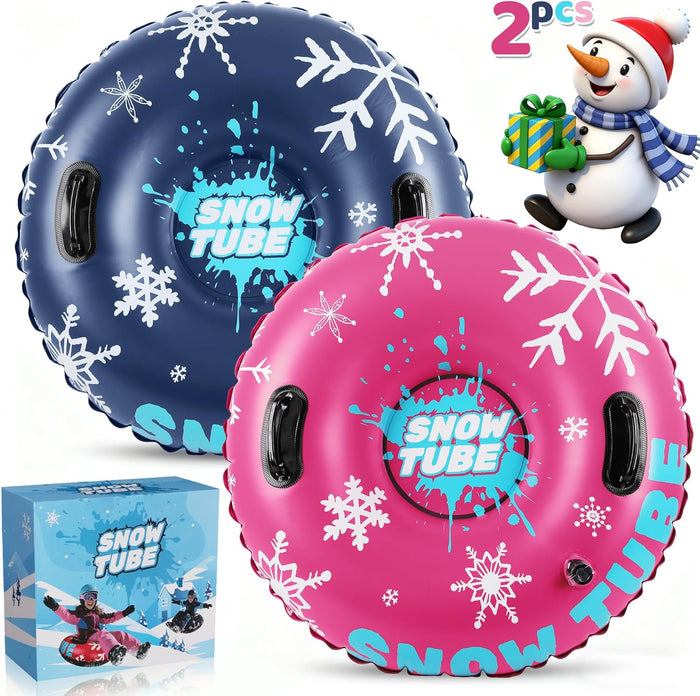 36 Inch Inflatable PVC Snow Tubes for Adults & Kids - Family Outdoor Winter Sledding Set with Thickened Hard Bottom & Handles for Safe Winter Snow Sports Fun
