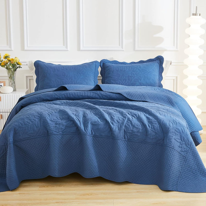 MarCielo 3-Piece 100% Cotton Oversized Bedspread Lightweight Quilt Coverlet Embroidery Farmhouse Bedding Set (TG Bright White, Oversized King (118"x106"))