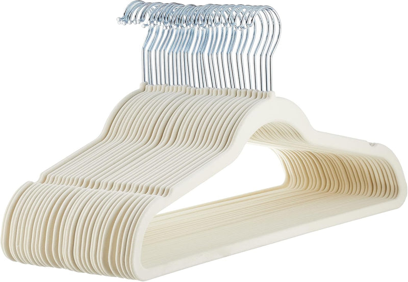 Amazon Basics Slim, Velvet, Non-Slip Suit Clothes Hangers, Pack of 50, Black