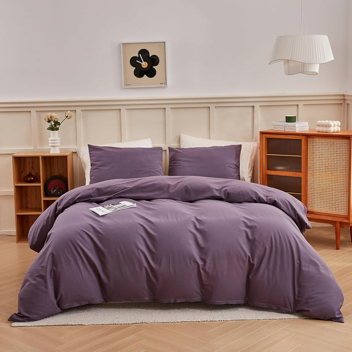 ECOCOTT Purple Duvet Cover Full Size - 100% Washed Cotton Durable Soft Comfy Duvet Cover Set, 3 Pieces Duvet Cover with Zipper Closure (Purple, 80''x90'')