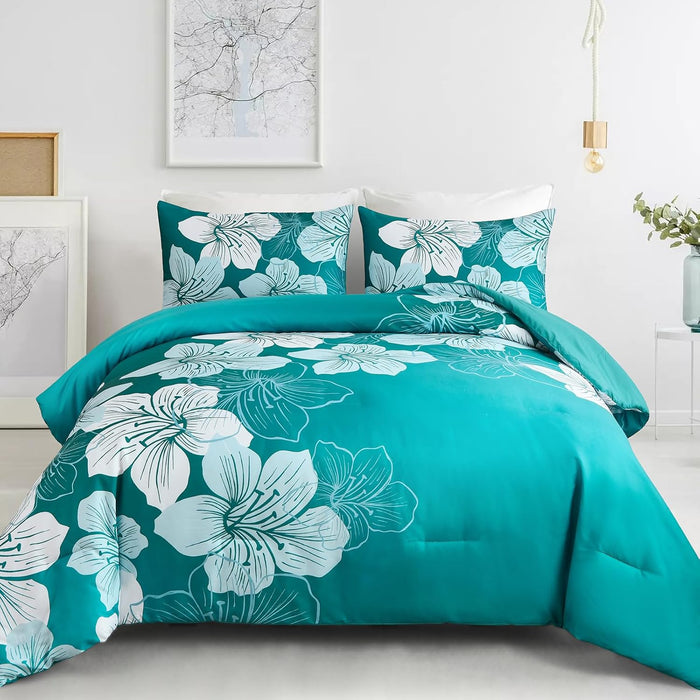 Menghomeus Floral Comforter Set Full Yellow Floral Pattern Printed on Grey - Soft Microfiber Bedding Set Lightweight Boho Bed Comforter Set for All Season, 3 Piece