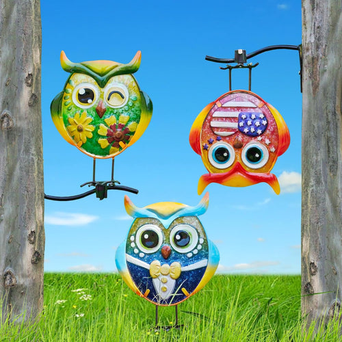 3 Pack Garden Outdoor Metal & Glass Bird Yard Art, Lawn Ornaments Outdoor Decor for Porch Patio, Housewarming Birthday Gifts for Grandma Mom Women