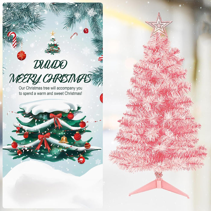 3FT Pink Premium Hinged Artificial Holiday Small Mini Christmas Tree for Tabletop,Home, Office, Indoor and Outdoor Holiday Decoration,Easy Assembly Metal Hinges & Foldable Base