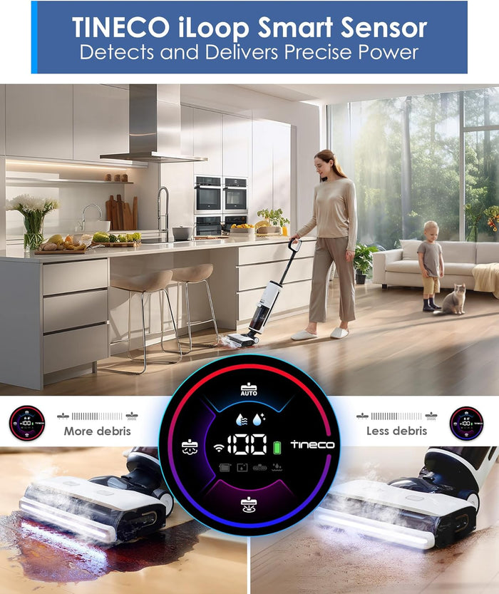 Tineco Floor ONE S7 Steam Cordless Wet Dry Vacuum Steam Mop All-in-One, Floor Washer for Sticky Mess Clean Up on Hard Floors with Digital Display, Self-Cleaning, Edge Cleaning, Safe for Kids & Pets