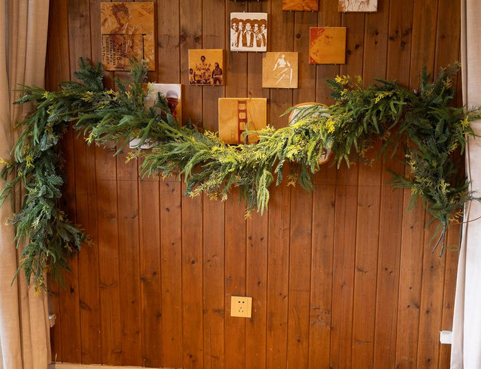 9ft Handmade Christmas Garland,Artificial Cypress Cedar Pine Needles Greenery Seasonal Garland for Christmas Fireplace Winter Holiday Indoor Outdoor Decoration