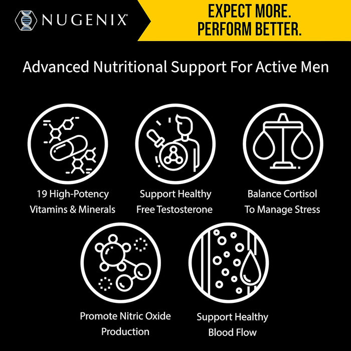 Nugenix Men's Daily Testosterone Multivitamin for Men - 19 Vitamins and Minerals, Supports Free Testosterone, 60 Tablets
