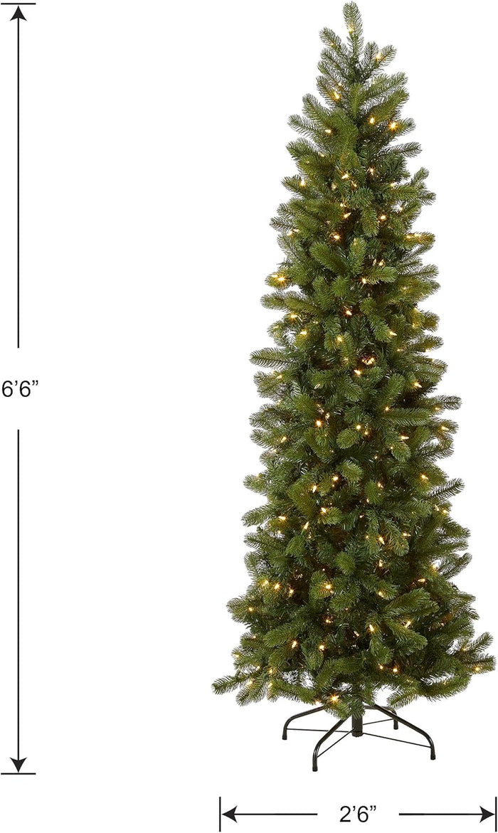 National Tree Company Pre-Lit 'Feel Real' Artificial Slim Downswept Christmas Tree, Green, Douglas Fir, Dual Color LED Lights, Includes PowerConnect and Stand, 6.5 feet