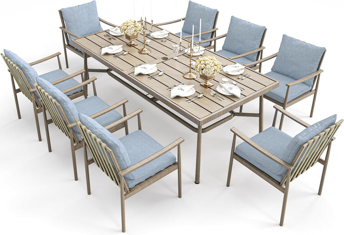HAPPATIO 7-Piece Outdoor Dining Set for 6, Aluminum Patio Dining Set Includes 6 Swivel Dining Chairs and 1 Large Rectangular Table with Umbrella Hole, Patio Furniture Set for Lawn, Porch, Grey