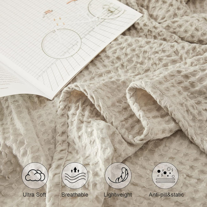 PHF Ultra Soft Summer Waffle Beeding Set- Linen Euro Shams and Blanket