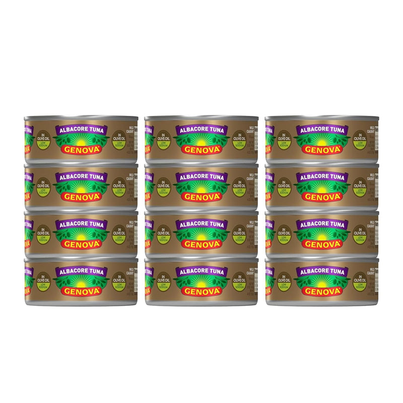 Genova Premium Albacore Tuna in Olive Oil, 5 Ounce Cans (Pack of 12), Wild Caught Canned Tuna, Solid White