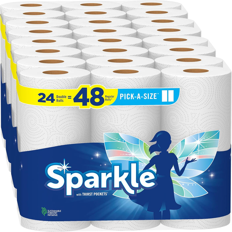 Sparkle Pick-A-Size Paper Towels, 6 Double Rolls = 12 Regular Rolls, Everyday Value Paper Towel With Full And Half Sheets