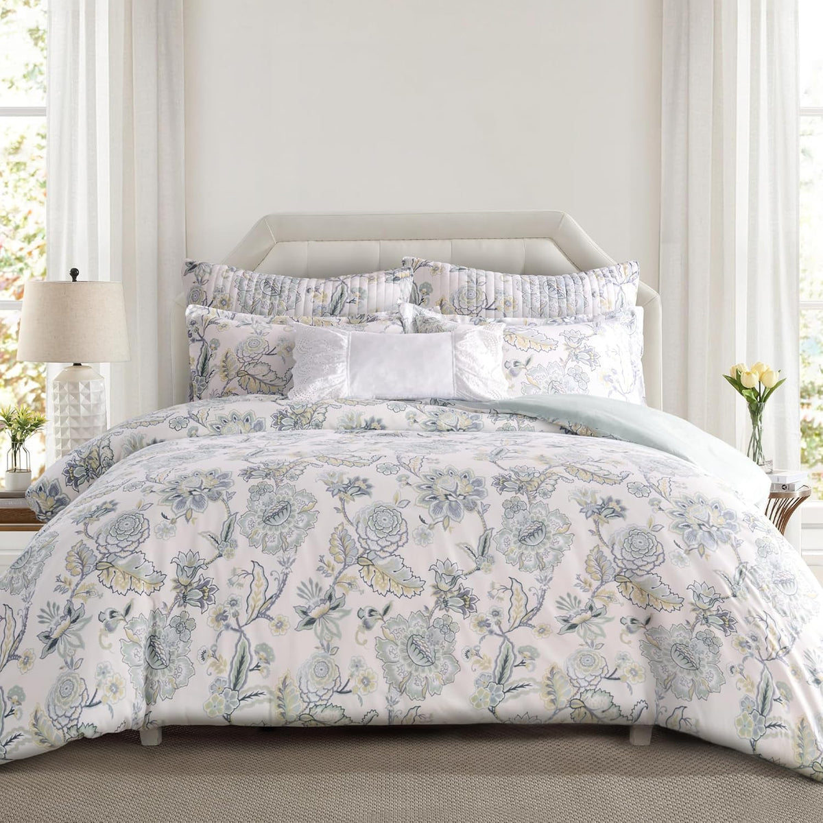 Levtex Home - Ophelia Blush Comforter Set - King Comforter + Two King Pillow Cases - Floral - Taupe Grey Cream Blush - Comforter (106 x 94in.) and Pillow Case (36 x 20in.)