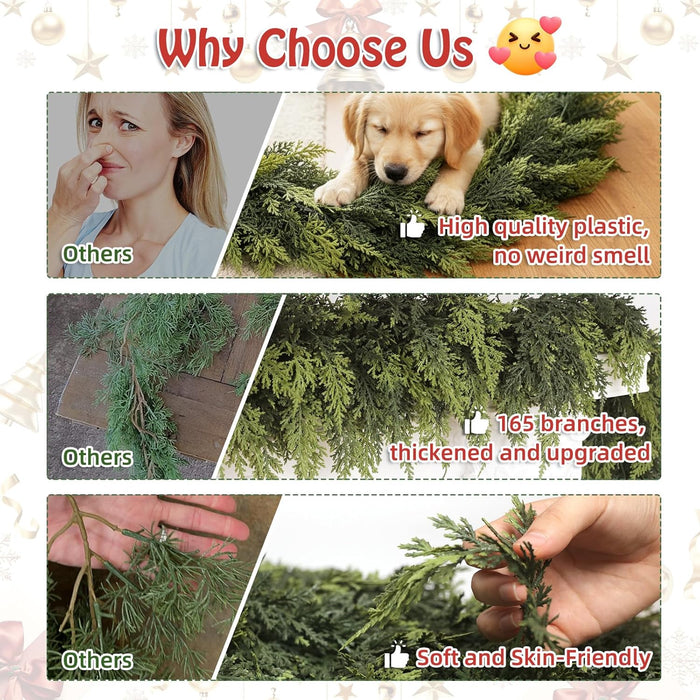 6ft Christmas Cedar Garland Pretty Thickness and Soft, Faux Full Real Touch Cedar Garland for Mantle, Fireplace, Porch, Outdoor & Indoor Holiday Decorations (1 Pcs)