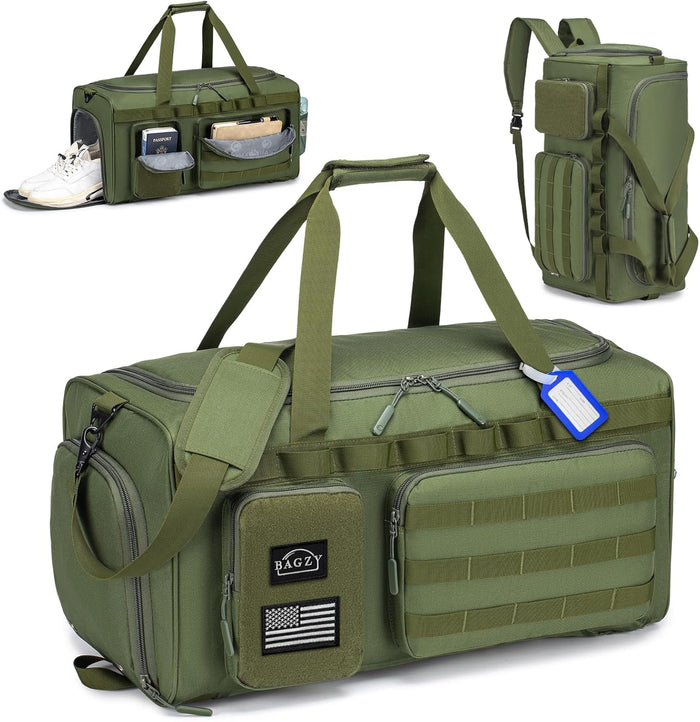 3 In 1 Tactical Military Travel Duffle Bag 40L with Shoe Compartment Gym Bag Backpack for Fitness Weekender Deployment Workout Black