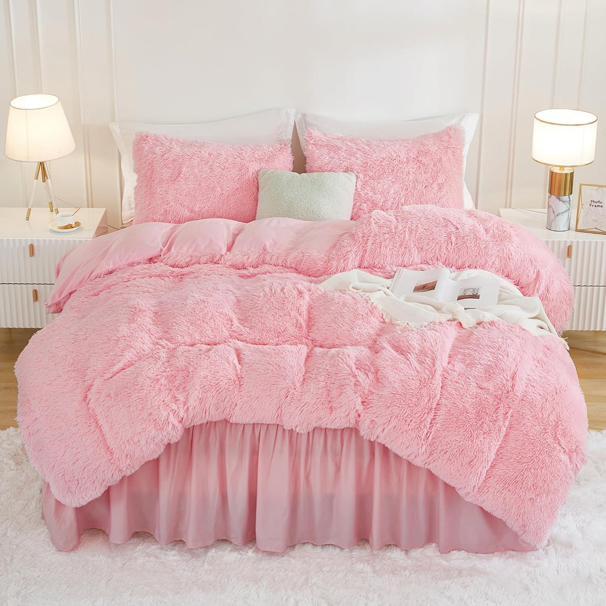 Andency Queen Comforter Set Black, Fluffy Winter Faux Fur Warm Soft Plush Bedding Comforter Set (1 Velvet Comforter & 2 Pillowcases), Fuzzy Thick Heavy Puffy Comforters Bed Set