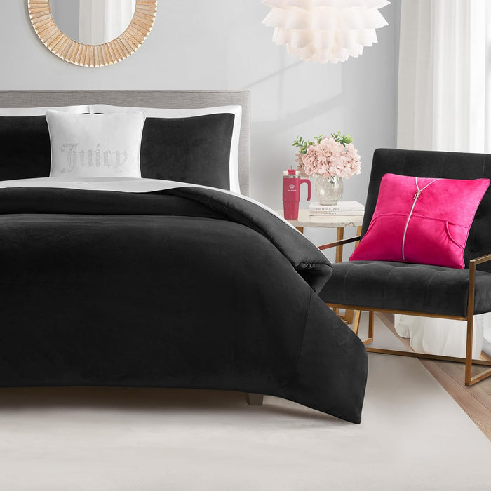 Juicy Couture Marshmallow Pink Velour Full/Queen Comforter Set - 3 Piece Luxury Bedding Ensemble