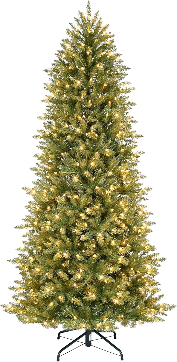 Puleo International 9 Foot Pre-Lit Slim Fraser Fir Artificial Christmas Tree with 800 UL Listed Clear Lights, Green