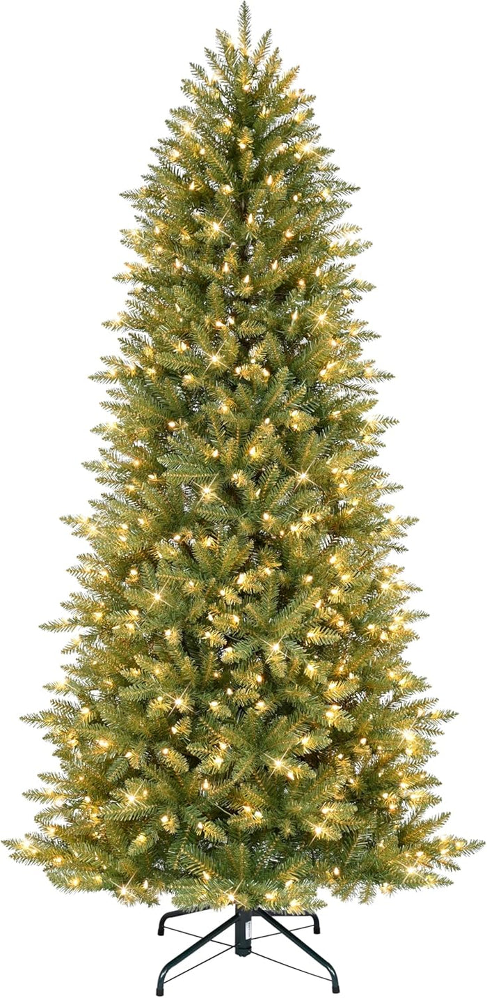 Puleo International 9 Foot Pre-Lit Slim Fraser Fir Artificial Christmas Tree with 800 UL Listed Clear Lights, Green