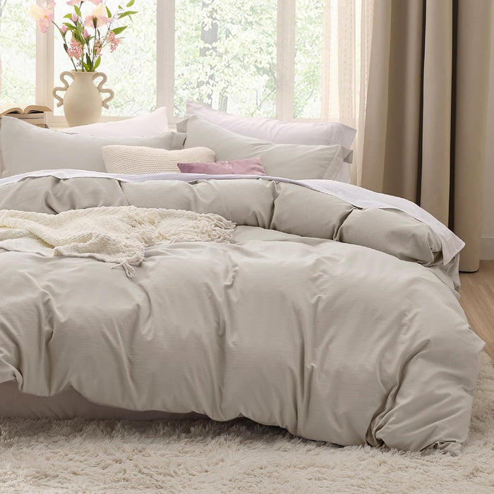 Bedsure Duvet Cover Queen Size - 3 Pieces Prewashed Extra Soft Bedding Set, Includes 1 Duvet Cover 90x90 Inches with Zipper Closure & 2 Pillow Shams, Linen, Comforter Not Included