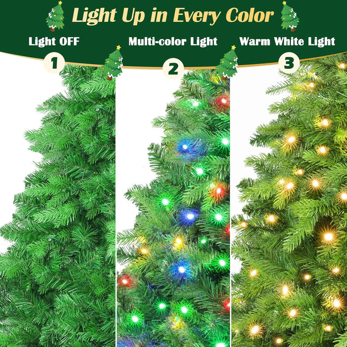 9FT Pre-Lit Rotating Artificial Christmas Tree, Deluxe Green PE & PVC Xmas Tree with Remote, Multicolor Musical LED Lights Strip with Flash Modes, Holiday Home Decor