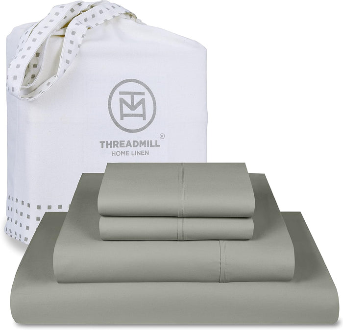 Threadmill Luxury 800 Thread Count Full Size 100% Cotton Sheets - Dark Grey Sateen Weave Bed-Sheets, Better Than Egyptian Cotton, 4 Pc Solid Bedding Set, Fits 16" Deep Pocket