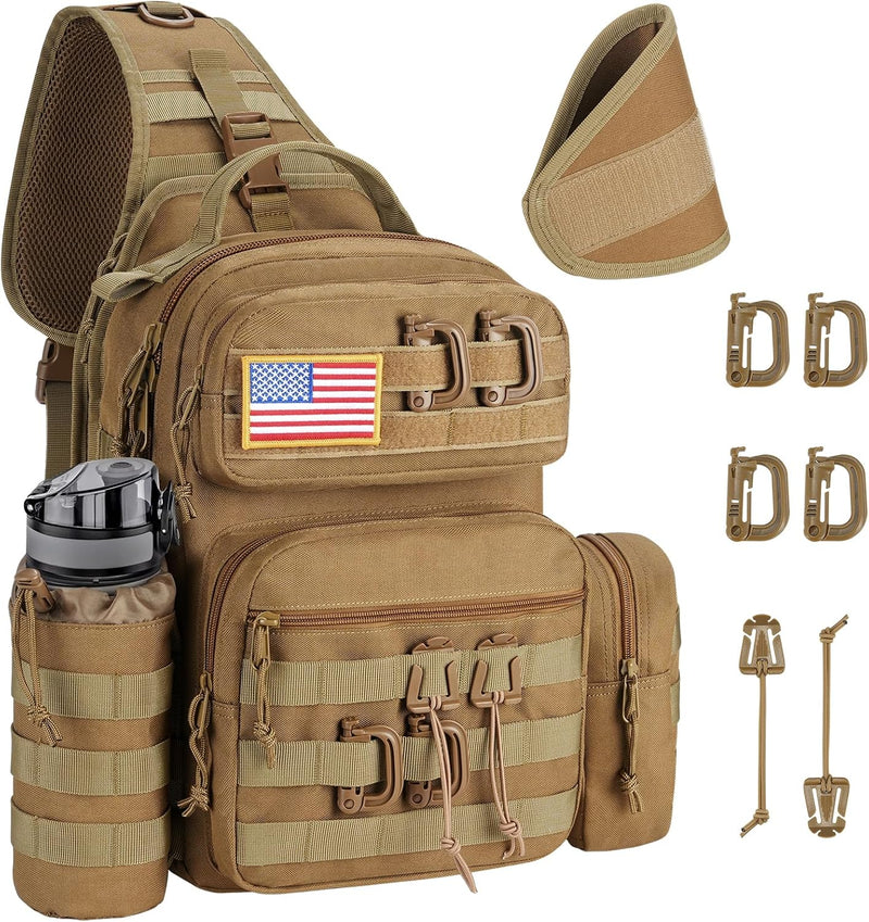 CVLIFE Tactical Sling Bag Backpack for Men Military Shoulder Sling Bag Molle Army Assault Detachable Tactical Bag with Bottle Holder Concealed Carry Daily Day Pack Work Bag for EDC Hiking, Black