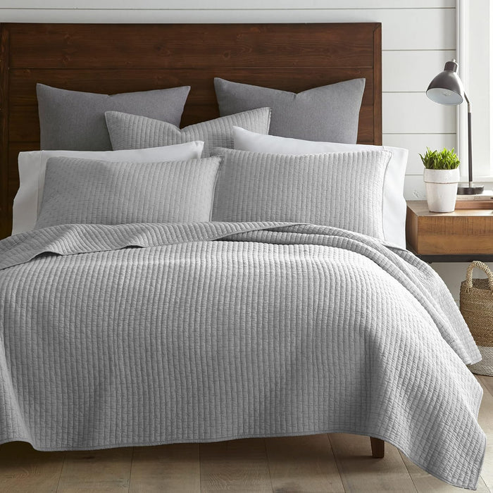 Levtex Home Cross Stitch Reversible King/Cal King Quilt Set (106x92in) with 2 Pillow Shams (36x20in) - Stitch Texture - Cocoa - Cotton King Size Quilt Bedding Set - Lightweight, Soft, Pre-Washed