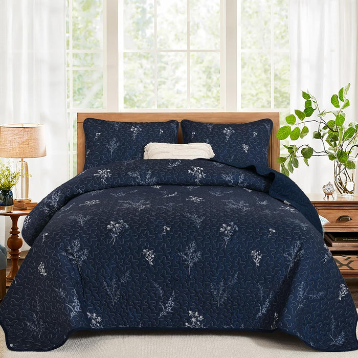 Drucon Burnt Orange Quilt Set King Size Branch Bedspread Coverlet Set, Terracotta Botanical Floral Pattern Quilted Bedding Set 3 Piece Lightweight Microfiber Bed Cover for All Season (104''x90'')