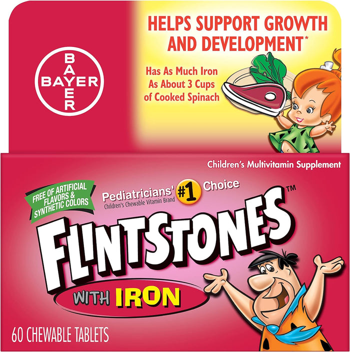 Flintstones Vitamins Chewable Kids Multivitamin with + Extra Iron for Toddler & Kid with Vitamin C, D, Vitamin B12, 160 Count (Packaging Will Vary)