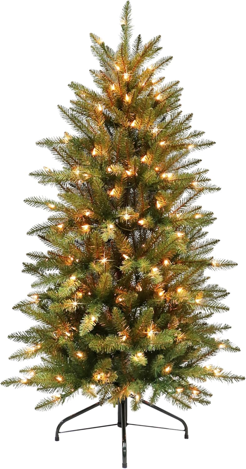 Puleo International 9 Foot Pre-Lit Slim Fraser Fir Artificial Christmas Tree with 800 UL Listed Clear Lights, Green
