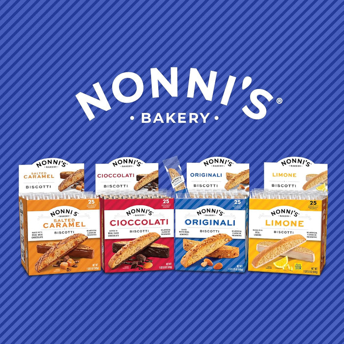 Nonni's Salted Caramel Milk Chocolate Biscotti Cookies — Individually Wrapped Italian Coffee Snack, Crunchy Twice-Baked, 90 Cal Each, 21 oz Carton