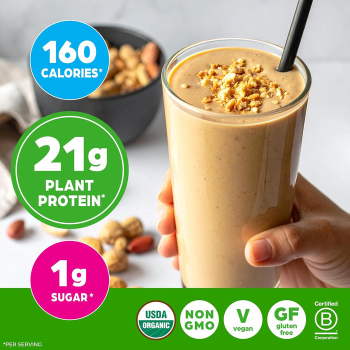 Orgain Organic Vegan Protein Powder, Peanut Butter - 21g Plant Protein, 7g Prebiotic Fiber, Low Net Carb, No Dairy Ingredients, No Added Sugar, For Shakes & Smoothies, 2.03 lb (Packaging May Vary)