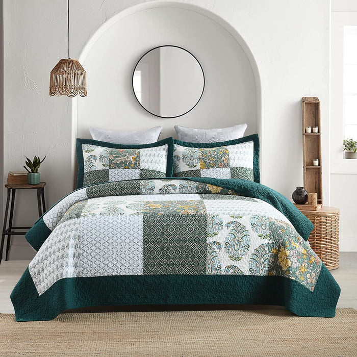 Secgo King Comforter Set for Bed - 100% Cotton Quilts Queen Size, Black Bedspreads (98 * 106 Inch) with 2 Pillow Shams, Patchwork Reversible Lightweight Bedding