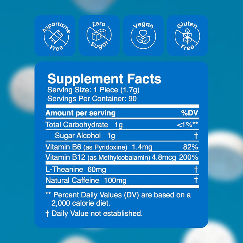 NeuroGum Extra Strength Energy & Focus Gum (90 Count Bag, Peppermint) | 100mg Natural Caffeine + L-Theanine + Vitamin B12 & B6 + Xylitol | Sugar Free Nootropic Cognitive Brain Performance Supplement