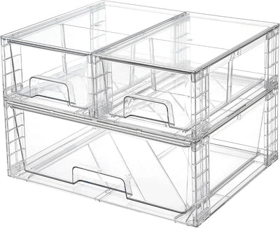 Vtopmart 3 Pack Stackable Storage Drawers, Easily Assemble Acrylic Bathroom Undersink Organizers,Clear Plastic Storage Bins for Closet,Cabinet,Pantry,Medicine Organization