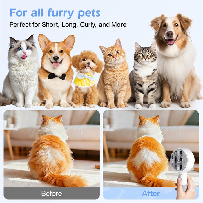 Pet Steam Brush, 3-in-1 Spray Grooming Brush USB Rechargeable, IPX7 Waterproof Deshedding Comb with Self-Cleaning & 2 Speeds for Cats and Dogs with Long Short Hair Cat Brush