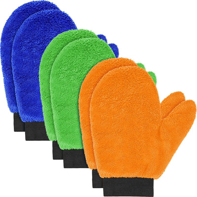 6 Pcs Microfiber Dusting Mitt with Thumb Washable Reusable Household Cleaning Mitt Car Wash Gloves Terry Weave Dusting Gloves for Plant Car Wheel House Blinds Kitchen Pool Dust (Bright Color)