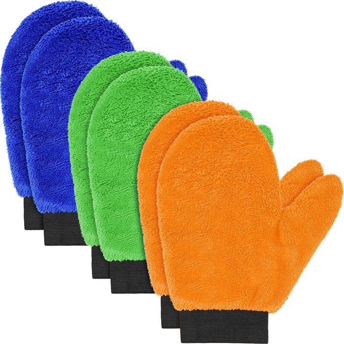 6 Pcs Microfiber Dusting Mitt with Thumb Washable Reusable Household Cleaning Mitt Car Wash Gloves Terry Weave Dusting Gloves for Plant Car Wheel House Blinds Kitchen Pool Dust (Bright Color)