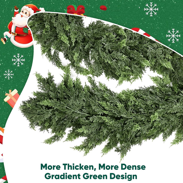 2 Pcs 6ft Christmas Garlands Cypress Garland, 160 Branches Real Touch Artificial Faux Greenery Garland for Mantle, Table, Wall, Indoor, Outdoor Christmas Decorations