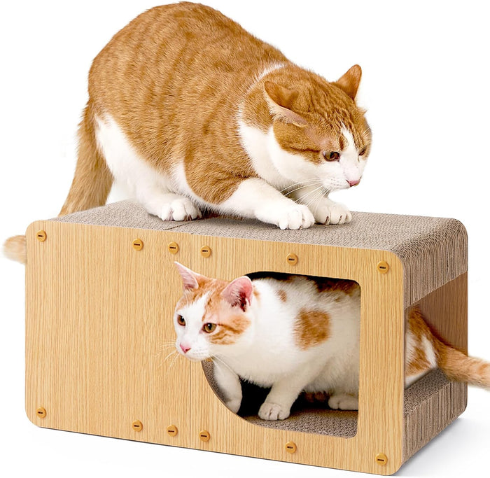EHEYCIGA Cardboard Cat Scratcher House, 17-Inch Corrugated Cat Scratcher for Indoor Cats, Kitten Scratching Board Pad, Dark Brown