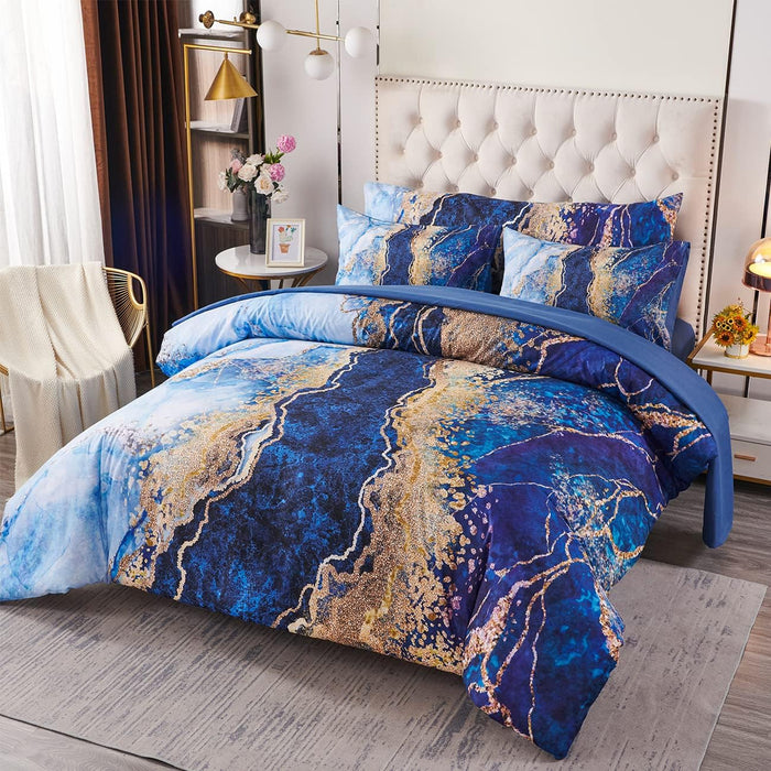 PERFEMET 6 PCS Bed in a Bag Black Watercolor Marble Printed Comforter Set for Queen Bed Burning Mountain Pattern Bedding Set with Sheets Retro Artwork Design Quilt Sets(Black, Queen)