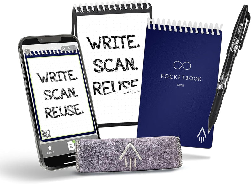 Rocketbook Mini Reusable Smart Notepad, Pocket Size On-The-Go Notebook, 3.5x5.5, Black (Pack of 1)