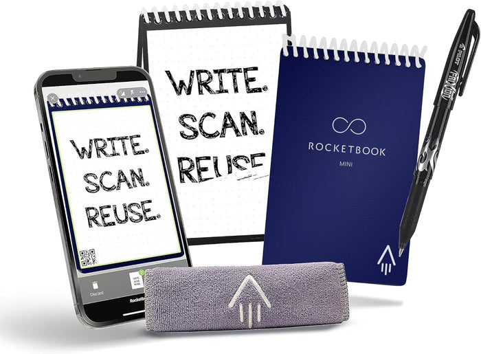 Rocketbook Mini Reusable Smart Notepad, Pocket Size On-The-Go Notebook, 3.5x5.5, Black (Pack of 1)