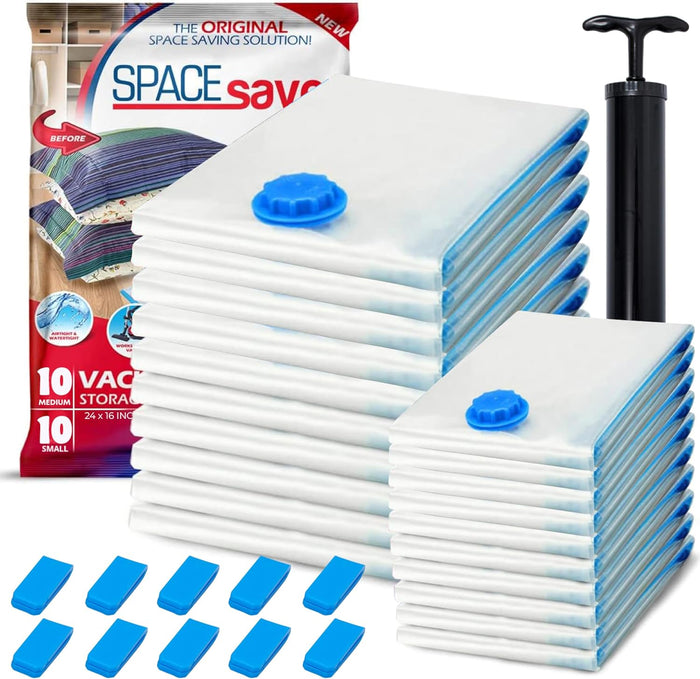 20-Pack Variety Vacuum Storage Bags for Comforters, Blankets & Clothes – Vacuum Sealed Compression Bags with Hand Pump – Space Saver Storage Bags for Bedding,Travel & Organization (5S, 5M, 5L & 5XL)