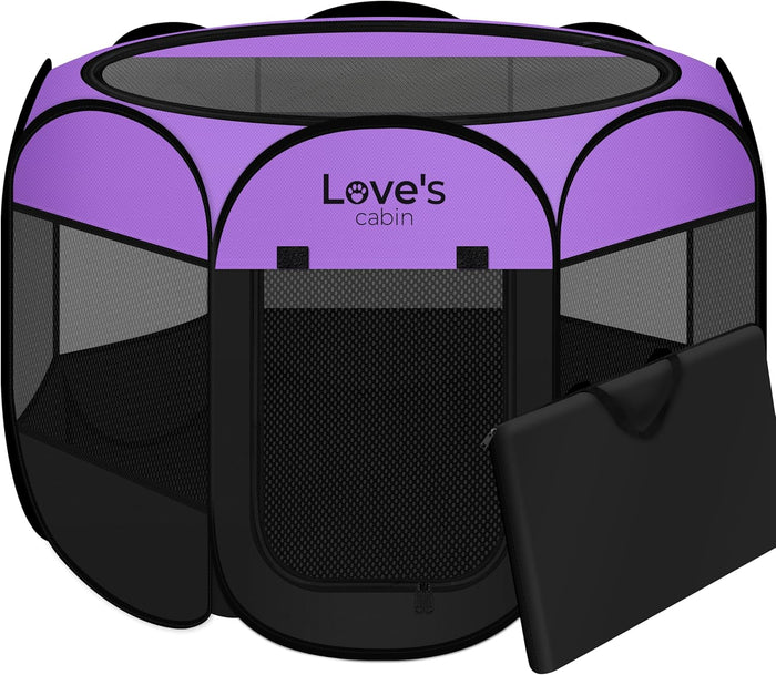 Love's cabin Pet Puppy Dog Playpen, Small Dog Tent Crates Cage Indoor/Outdoor, Portable Playpen for Cat, Foldable Pop Up Dog Kennel Playpen with Carring Case, Removable Zipper Top, Dark Grey