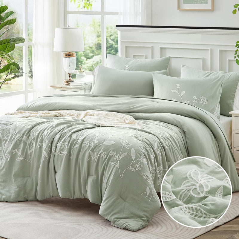 MaiRêve Burnt Orange Embroidery Comforters Set Queen Size - 7 Pieces, Farmhouse Western Bedding All Season, Bed in A Bag Queen Boho Comforter Set with Sheets, Pillowcases & Shams