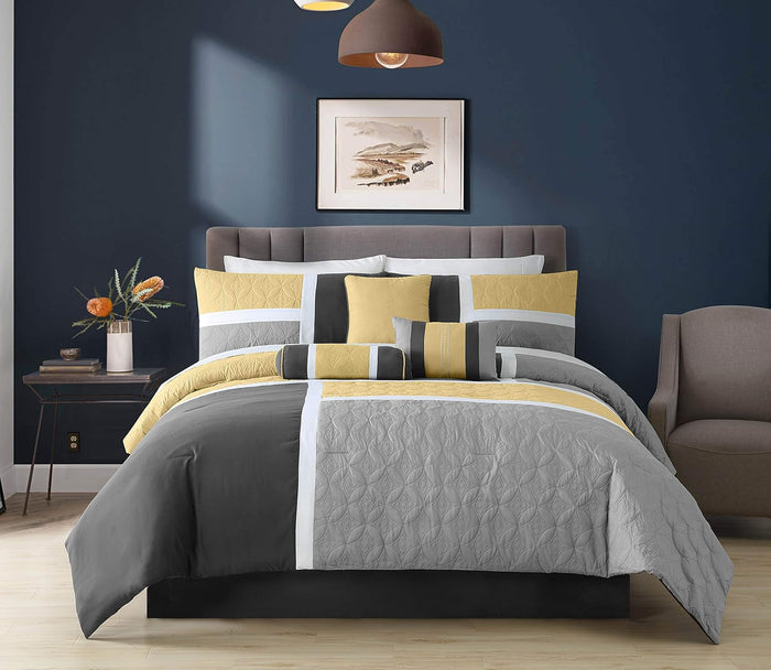 Chezmoi Collection Upland 7-Piece Quilted Patchwork Comforter Set, Lavender/Gray/Purple, California King